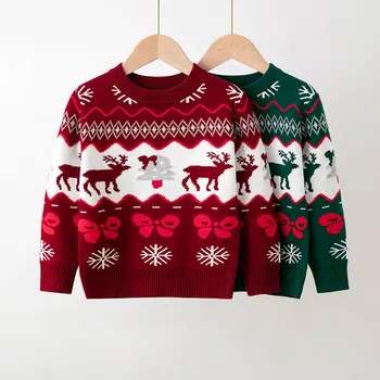 2022 Jesienno-Zimowe dla Dzieci Świąteczne Swetry z Wzorem Jelenia dla Chłopców i Dziewcząt, Ciepłe, Miękkie Dzianiny Swetry