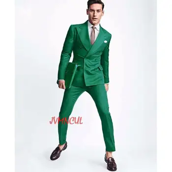 2022 Najnowsze Płaszcz Spodnie Projekt Zielone Męskie Ślubne Garnitury Slim Fit 2 szt. Dwurzędowy Garnitur Na Zamówienie Narzeczony Marynarka Na Bal Spodnie