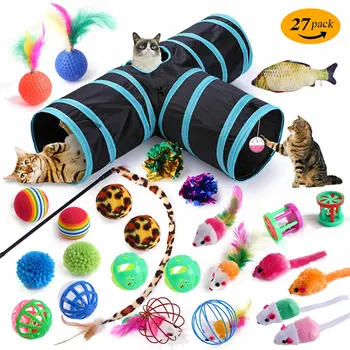 2022 Zestaw Gier pet cat zabawka kotek składany koci tunel kota pióro teaser różdżka interaktywna zabawka z piór puszyste mysz piłkę do zmarszczek