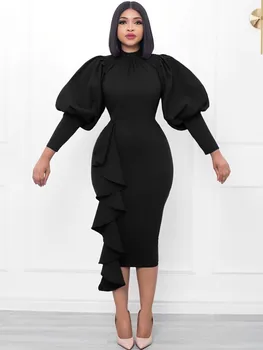 2023 Wiosenno-Jesienna Afrykańska Odzież, Afrykańskie Sukienki z Długim Rękawem Dla Kobiet, Sukienka z Okrągłym dekoltem, Perspektywiczne Subtelna Sukienka, Biurowe Kobiecy Strój