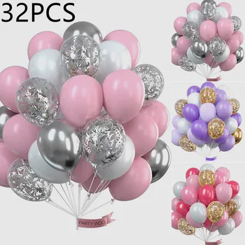 32шт Konfetti Lateksowe Balony Dekoracje Ślubne baby Shower Urodziny Wystrój Przezroczyste Balony Walentynki