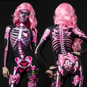 3D Print Szkielet Kwiatowy Duch Kombinezon Damska Impreza Cosplay Demon Straszny Kostium Body Halloween Karnawał Diabeł Duch Kombinezon