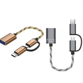 50 szt./lot 2 w 1 USB 3.0 OTG adapter-Przewód elektryczny dla Samsung Nylonowy oplot Micro USB Type-C Adapter Synchronizacji danych dla Huawei Xiaomi Type C