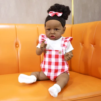 57 CM Pełna Obudowa Silikonowe Afrykańskie Czarne Skóry Reborn Baby Doll Obecnie Dotyk Noworodka Dziecko Wanna Lalki Zabawki dla Dzieci Urodziny, Prezent na boże Narodzenie