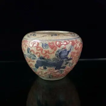 antyki Porcelana Dynastii Song Niebiesko-biało-Czerwony do glazury z wzorem lwa Banku Тяньцзы