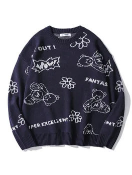 blusa de frio masculino Nowy Japoński niedźwiedź wzór Pary Sweter z Dzianiny Sweter Hip Hop Harajuku Meble Ubrania ropa hombre Topy