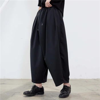 Damskie bluzki, Spodnie, Wiosenno-jesienne Nowe Czarne Super Luźne Spodnie w Stylu japońskim z Nieregularnych Guziki, Modne Spodnie