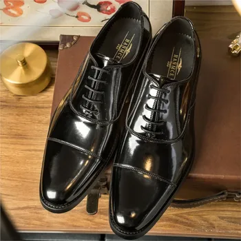 Duże Rozmiary 6-10, Luksusowe Męskie moda Buty męskie Оксфорды Z Naturalnej Skóry Cielęcej, czarne buty z Perforacją typu 
