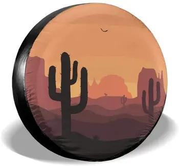 Foruidea Desert Sunset Kaktus Zapasowa Opona Pokrowiec Wodoodporny zestaw ochrony UV Osłona Etui do kół opon Nadaje się do jeepa, przyczepy, 15 cali