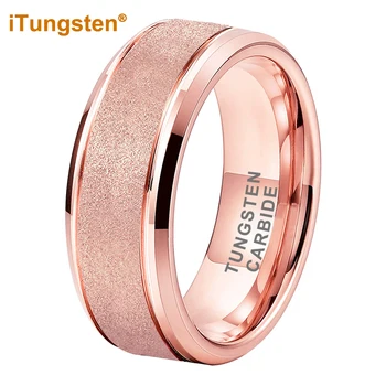 iTungsten 8 mm Różowe Złoto Piaskowanie Węglika Wolframu Pierścień dla Mężczyzn Dla Kobiet Ślub Zaręczynowy Biżuteria Comfort Fit
