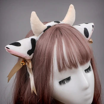 Kreskówka pluszowe opaskę z uszami krowy z dzwonkami kokarda z wstążki do włosów hoop anime Kawaii Lolita zwierzę impreza cosplay nakrycie głowy
