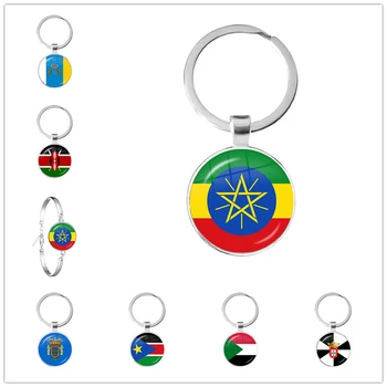 LE Etiopia Wyspy Canarii Kenia, Sudan Madera Melilla Sudan Południowy Ceuta Seszele Szklany Kaboszon Flaga Brelok Prezent