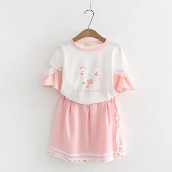 Letni różowy top dla dziewczynek + spódnica, miękka spódnica dla dziewcząt, japońska kochanie i kochanie wiktoriańska кавайная dziewczyna, gotycka lolita, loli, bo Księżniczka, herbata