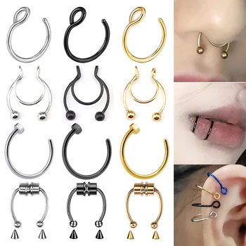 Magnetyczny Piercing Nosa Biżuteria Do Ciała Moda Podkowa Kobiety C Fałszywy Piercing Wargi Kolczyki W Jego Nozdrza Fałszywe Kobiece Pierścień Pierścień Przegrody
