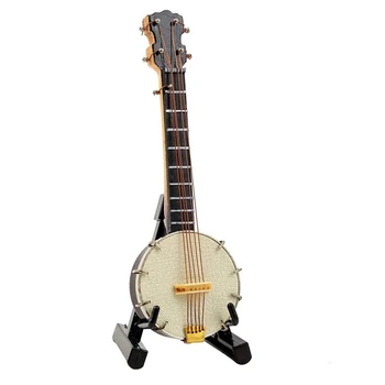 Miniaturowe Banjo Z Podstawą Etui Mini Instrument Muzyczny Mini Banjo Miniaturowy Model Lalek Dekoracji
