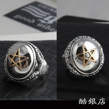 Męskie pierścień palec srebrny pierścień tajski retro osobowość moda pięcioramienna gwiazda pierścień 925 srebro biżuteria