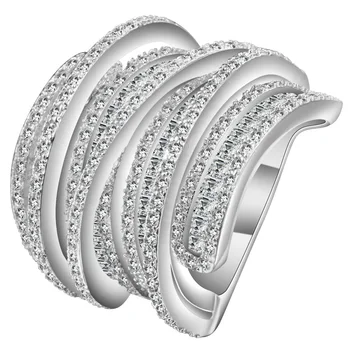 Niesamowite Mikro Utorować Pełna Cyrkon CZ Geometryczny wzór Pierścień Srebrny Kolor Vintage Warstwowe Okrągłe Pierścienie Dla Kobiet Akcesoria