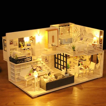 Nowy Dom dla Lalek Meble Drewniane Zabawki Diy Domek dla Lalek Miniaturowy Domek dla Lalek Zebrać 3D Miniaturas Puzzle Zabawki Dla Dzieci, Prezent Dla Dziewczyny