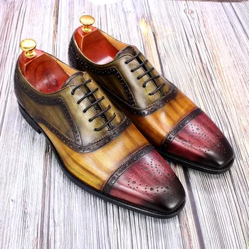 Oficjalna buty ze Skóry Naturalnej W stylu Włoskim, męskie Оксфорды Dla osób podróżujących Firmowych, Piękne buty z Perforacją typu 