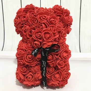 Prezent Na Walentynki 28 cm Czerwona Róża Niedźwiedź Sztuczny Kwiat Ozdoby Świąteczne, Prezenty Dla Kobiety, Prezent Na Walentynki Wystrój Domu