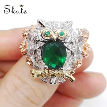 Skute Moda Mikro Inkrustowanie Cyrkon Kamień Zielony CZ Kryształ Rhinestone Sowa Projekt Pierścień dla Kobiet, Mężczyzn Ślubna Obrączka Biżuteria