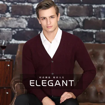 sweter Męski sweter ze 100% czystej wełny z V-neck, zagęszczony sweter, tkaniny, dzianiny płaszcz