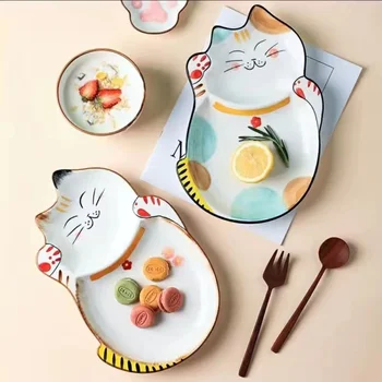 Szczęśliwy Kot Maneki Neko Ceramiczne Chiński Talerz do Śniadania/Kolacji dla Dzieci/dla Dzieci Słodkie Dzieci Talerz