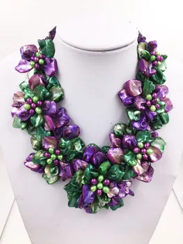 słodkowodne perły fioletowy/zielony w postaci muszli w stylu barokowym kwiat łańcuchy i naszyjniki 18 cali FPPJ sprzedaż hurtowa koraliki natura