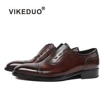VIKEDUO/Оксфордские buty z Patyną i Grawerowane Ptaki; brązowa Ślub Biurowe męskie Buty z elastyczną Gumką; męskie moda buty ze skóry naturalnej