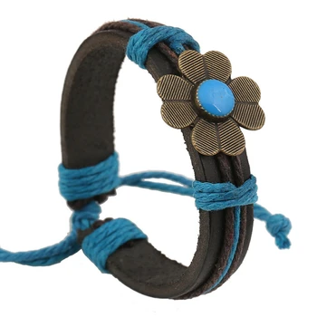 Vintage Moda Kwiatowy Zawieszenia Kobieta Bransoletka Niebieska Lina Bransoletki Ze Skóry Naturalnej Retro Bransoletka Okład Biżuteria Handmade Prezent Dla Dziewczyny