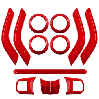 Wewnętrzne Wykończenie Kierownicy i Konsoli Centralnej, Wykończenie Komina Pokrywa Klamki do Jeep Wrangler JK JKU 2011-2017 Czerwony