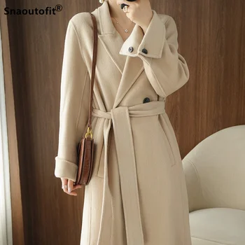 Wysokiej jakości dwustronny płaszcz ręcznie, bielizna jesienno-zimowy płaszcz w stylu koreańskim długości powyżej kolana, cienki płaszcz w stylu Hepburn