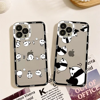 Śliczne etui do telefonu z kreskówki panda dla iPhone 11 12 13 Mini Pro Max 14 Pro Max Case shell